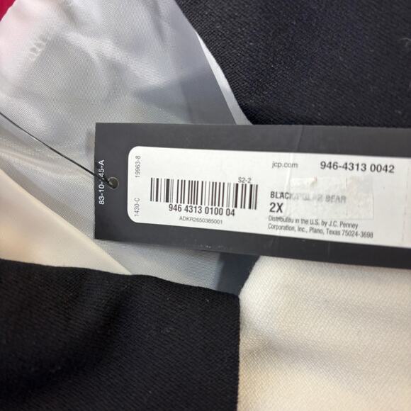 JCP Worthington Women's Plus 2X Black & Ivory Full Zip Jacket No Belt 3/4 Sleeve - Picture 4 of 5